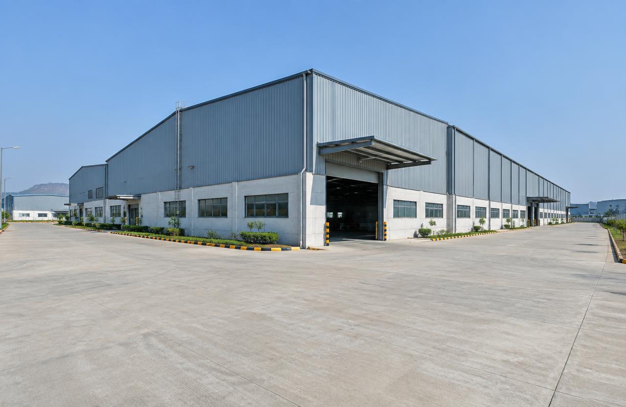 Factory building with concrete apron in Chakan MIDC