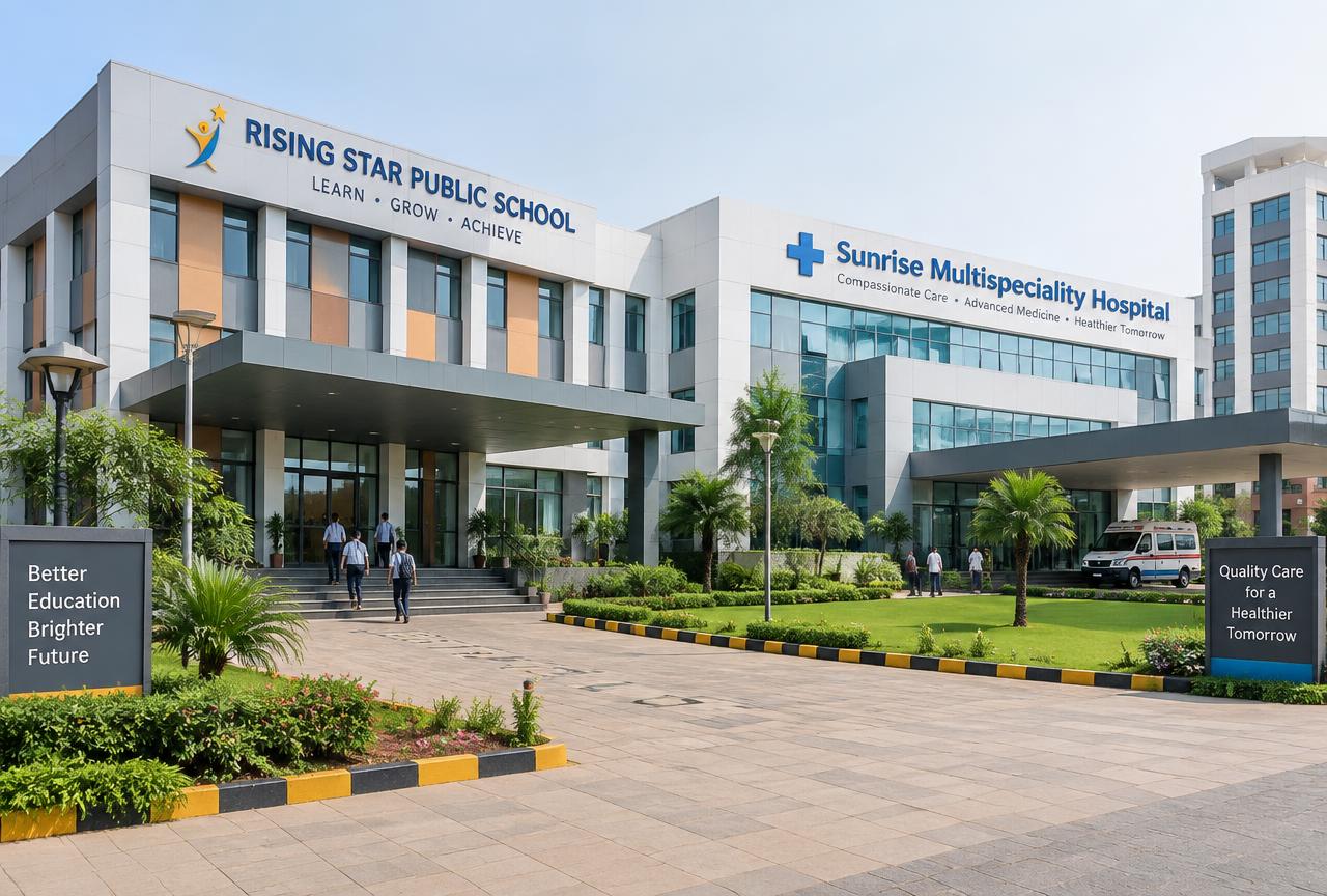 Institutional school and hospital building exterior
