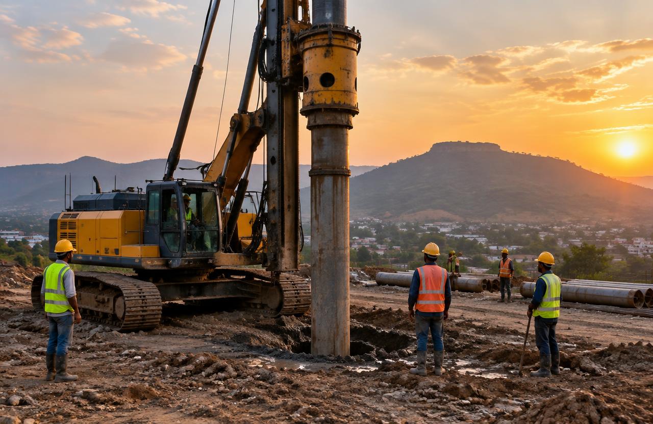 Foundation & Piling in Pune — Bored piling rig drilling foundation piles near Pune
