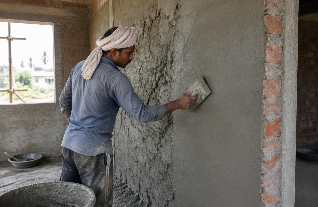 Cement plastering of an interior wall