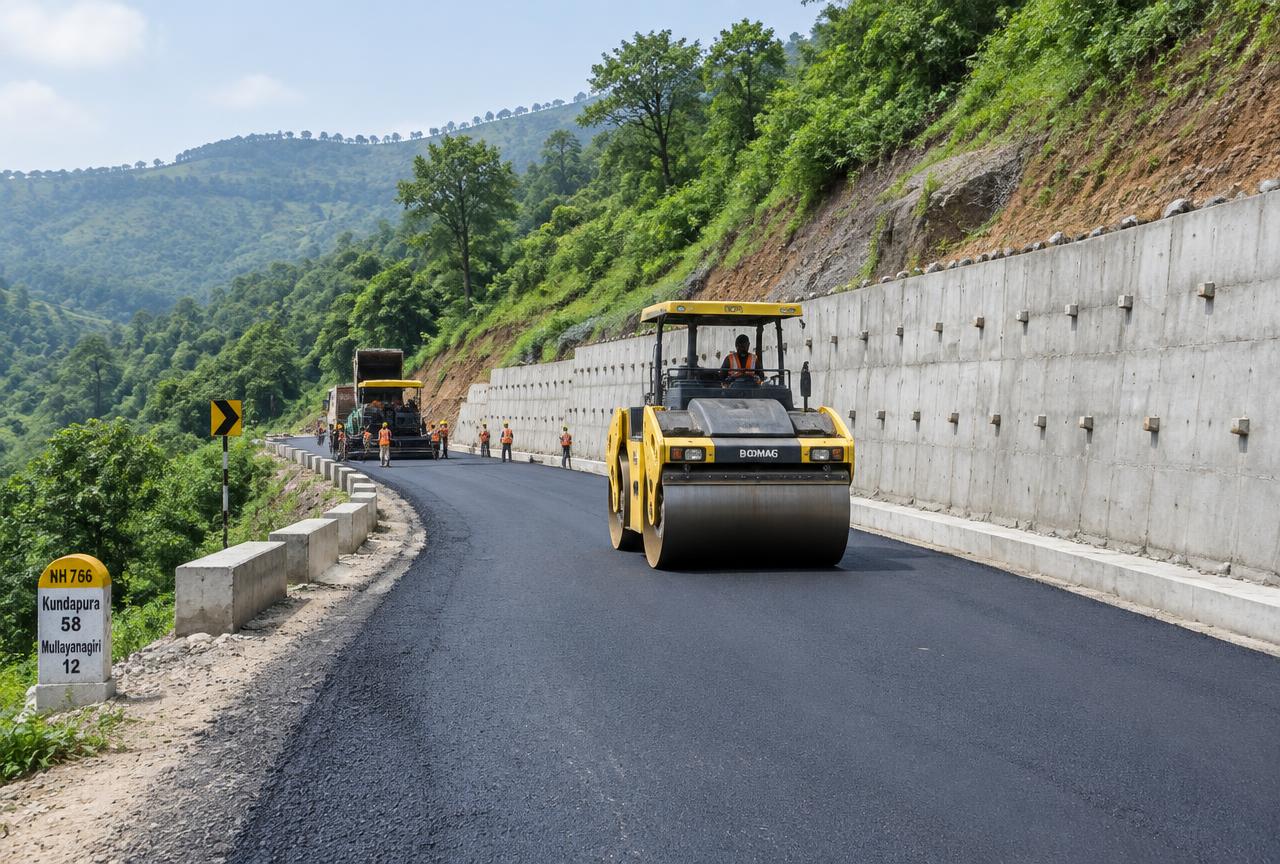 Internal road and retaining wall construction in a ghat section