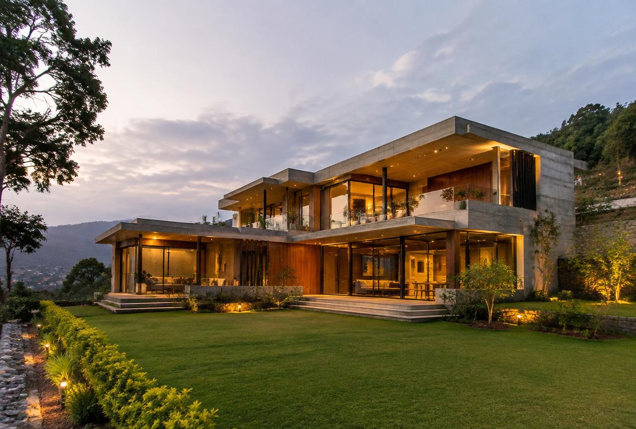 Turnkey Residential in Narayan Peth — Completed turnkey luxury villa with concrete and wood facade